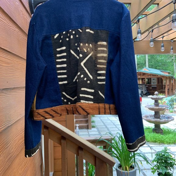 Authentic African Mud Cloth Fabric with Denim Jacket - NWOT - Picture 2 of 6